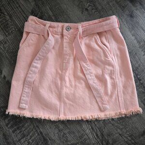 KanCan Coral Pink Orange Tie Front Mini Skirt Casual Denim